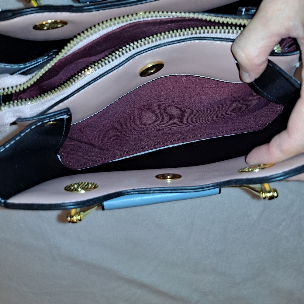 Jane Novo Pink Tan & Blue Colorblock Convertable Handbag Crossbody Bag - Picture 10 of 10